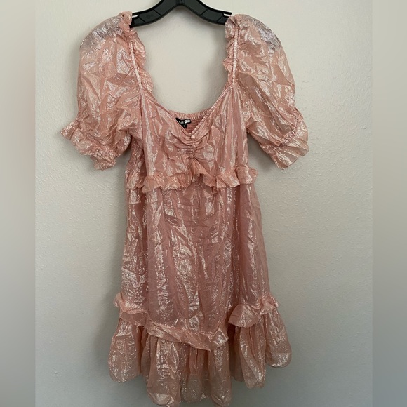 LoveSam Free People Shimmer and Shine Ruffle Mini Dress Size Small - Picture 3 of 7